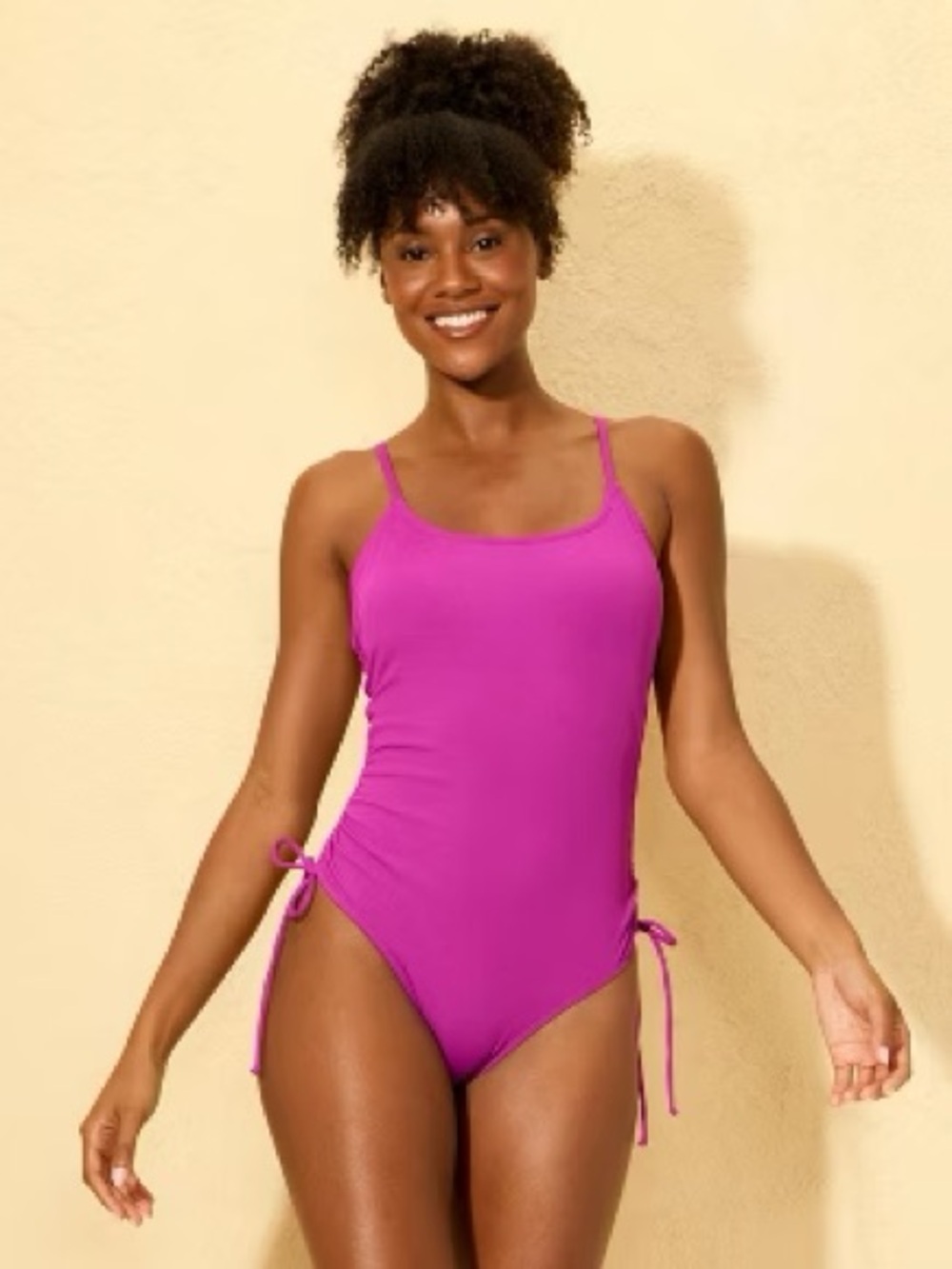 Shade & Shore Bright Pink One-Piece Swimsuit with Side Ties NWOT